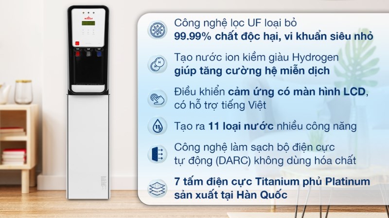 M&aacute;y lọc nước điện giải ion kiềm n&oacute;ng nguội lạnh Robot UHC-6711X 4 l&otilde;i 7 tấm điện cực