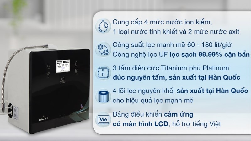 M&aacute;y lọc nước điện giải ion kiềm Robot IonPrince 37X 4 l&otilde;i 3 tấm điện cực