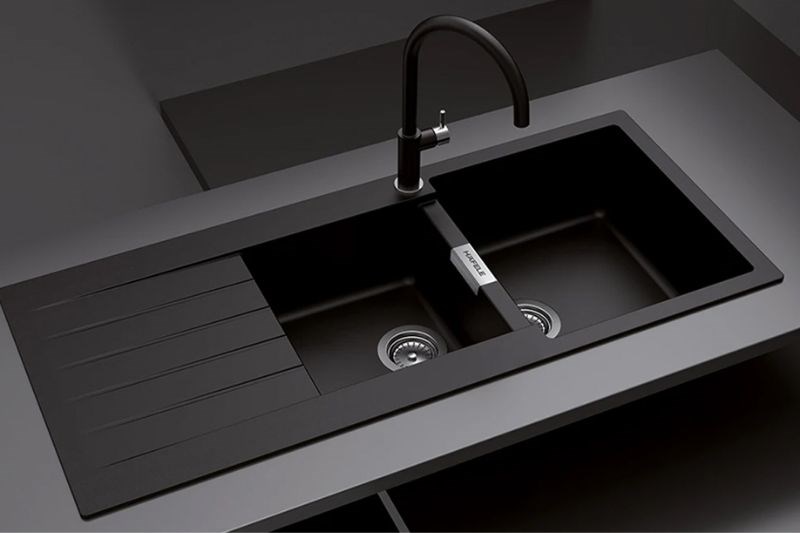 Chậu rửa ch&eacute;n 2 ngăn 1 c&aacute;nh đ&aacute; thạch anh Hafele HS19-GED2S80 đen (570.35.370)