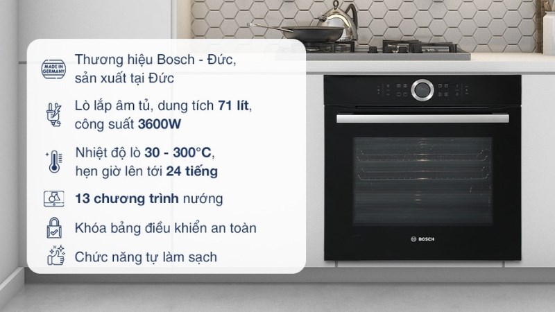 Lò nướng âm Bosch HBG634BB1B 71 lít