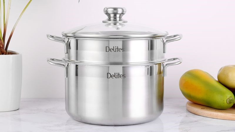 Bộ nồi xửng inox 1 đ&aacute;y nắp inox 24 cm Delites XR001-24
