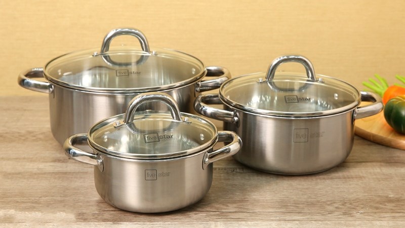 Bộ 3 nồi inox 3 đ&aacute;y nắp k&iacute;nh Fivestar FSB3IN004