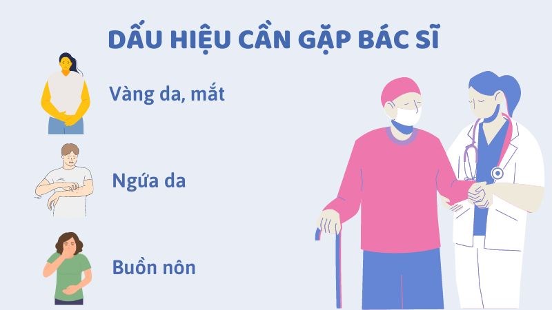 Đến ngay bác sĩ nếu xuất hiện các triệu chứng như vàng da, mắt, ngứa da hay buồn nôn
