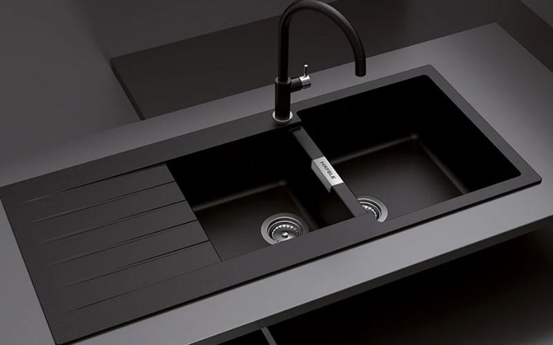 Chậu rửa ch&eacute;n 2 ngăn 1 c&aacute;nh đ&aacute; thạch anh Hafele HS19-GED2S80 đen (570.35.370) 