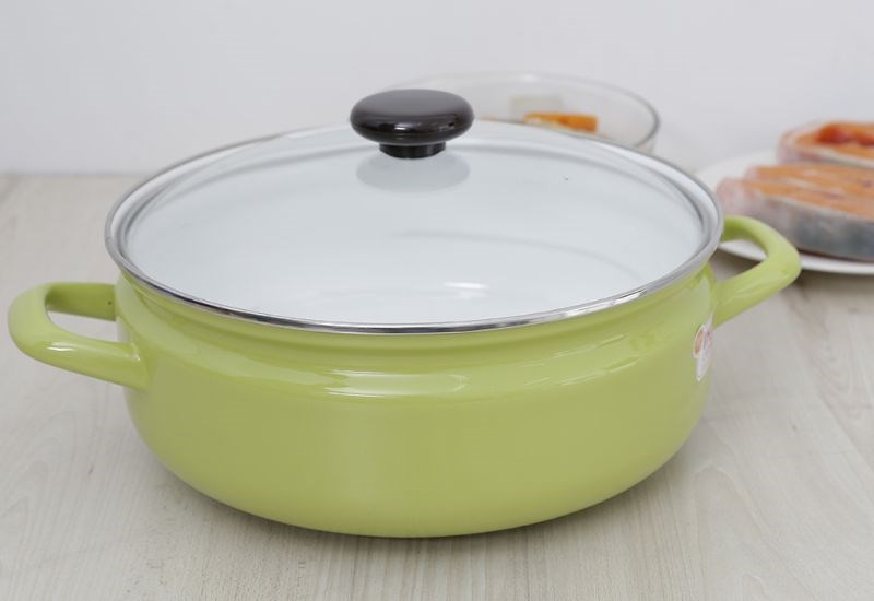 Nồi lẩu th&eacute;p Nippon tr&aacute;ng men nắp k&iacute;nh 27 cm Fujihoro YAV-27HD.LG