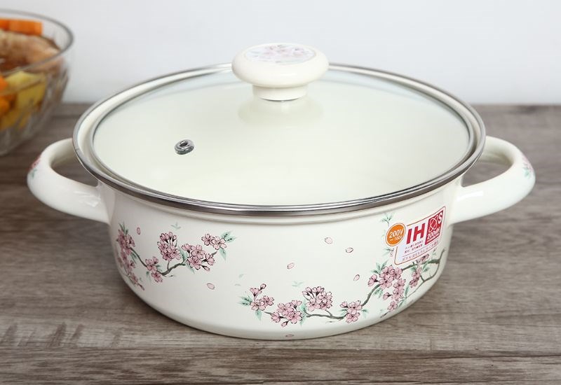 Nồi th&eacute;p Nippon tr&aacute;ng men nắp k&iacute;nh 22 cm Fujihoro SKW-22G