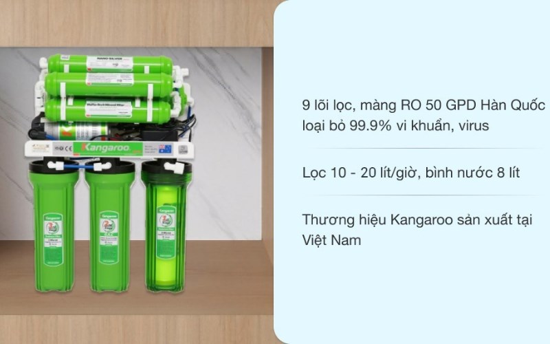 M&aacute;y lọc nước RO kh&ocirc;ng vỏ Kangaroo KG110 9 l&otilde;i