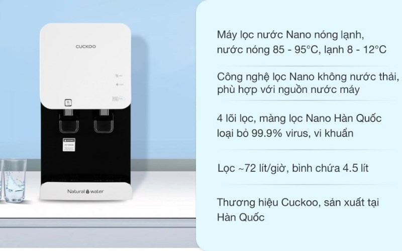 M&aacute;y lọc nước Nano n&oacute;ng lạnh Cuckoo CP-FN601HW 4 l&otilde;i