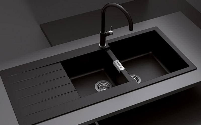 Chậu rửa ch&eacute;n 2 ngăn 1 c&aacute;nh đ&aacute; thạch anh Hafele HS19-GED2S80 đen (570.35.370)