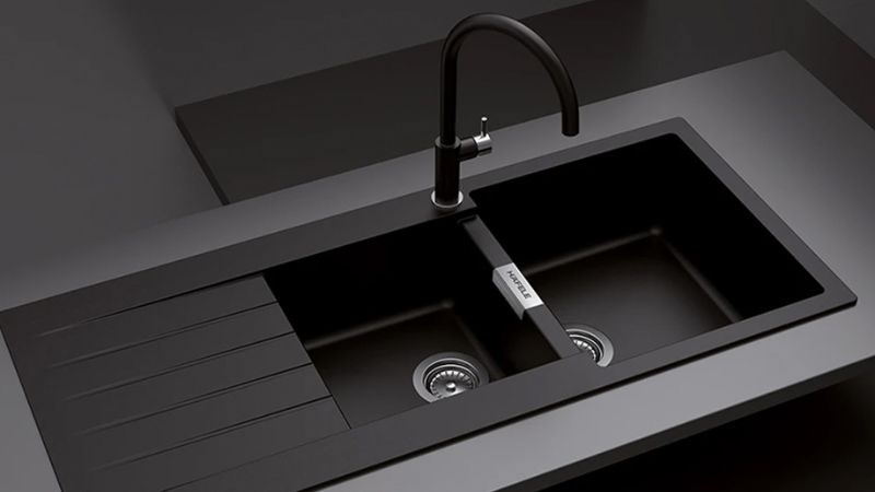 Chậu rửa ch&eacute;n 2 ngăn 1 c&aacute;nh đ&aacute; thạch anh Hafele HS19-GED2S80 đen (570.35.370)