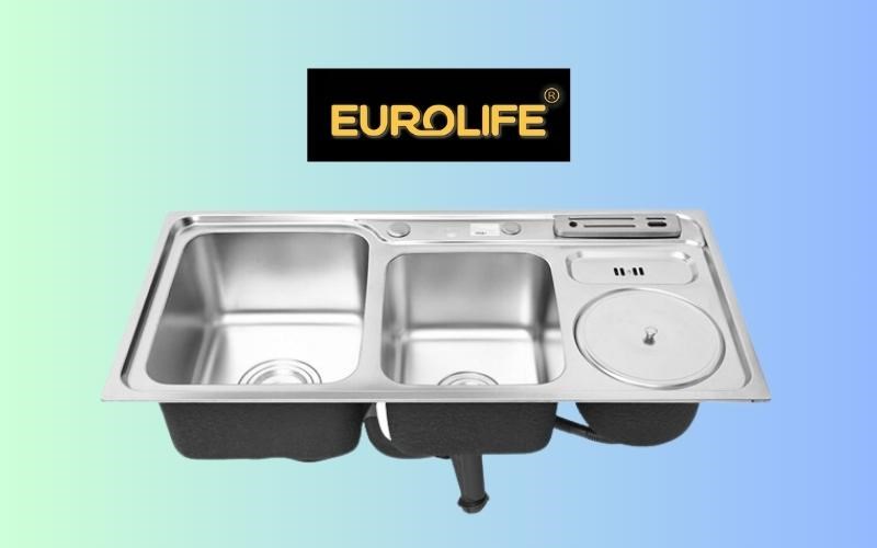 Chậu rửa chén 2 ngăn 1 hố rác inox Eurolife EL-C9245