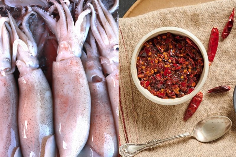 Nguyên liệu món ăn mực nướng sa tế