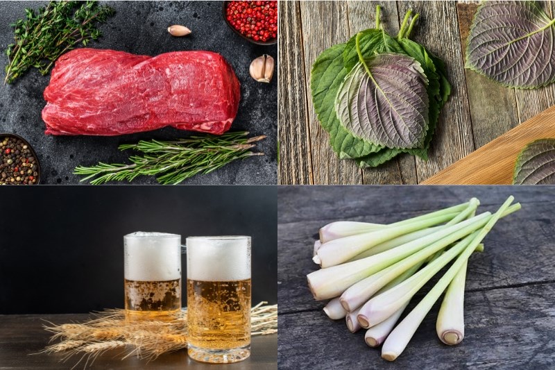 Nguyên liệu làm bò hấp tía tô