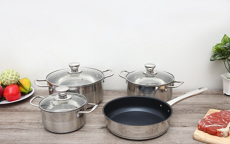 Bộ nồi chảo inox 3 đ&aacute;y nắp k&iacute;nh Smartcook SM2101MN