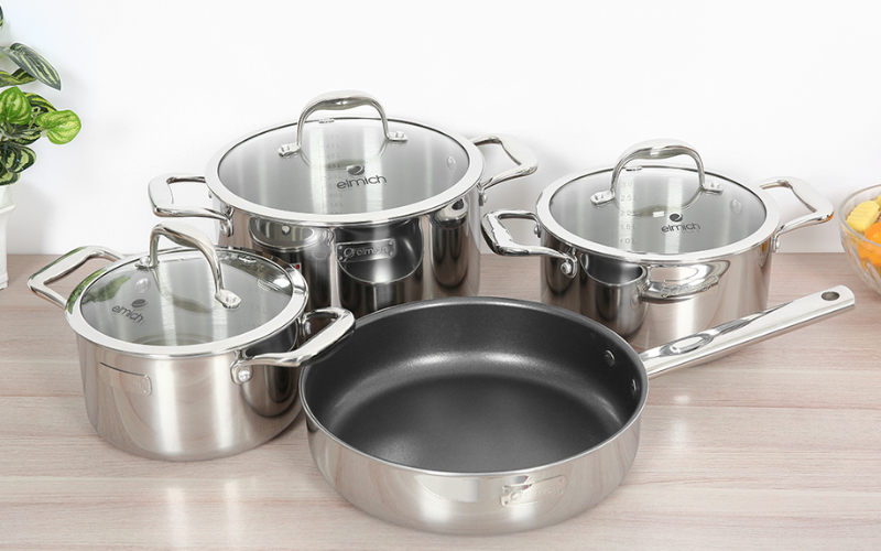 Bộ 3 nồi 1 chảo inox 3 đ&aacute;y Elmich Trimax XS EL-3744
