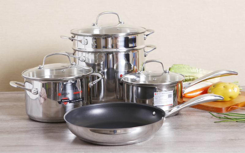 Bộ 4 nồi xửng chảo qu&aacute;nh inox 3 đ&aacute;y Elmich Premium EL3134