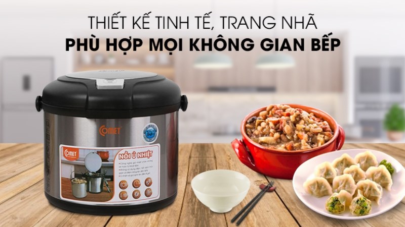 Nồi ủ Comet c&oacute; thiết kế đẹp v&agrave; dung t&iacute;ch lớn, ph&ugrave; hợp gia đ&igrave;nh đ&ocirc;ng th&agrave;nh vi&ecirc;n