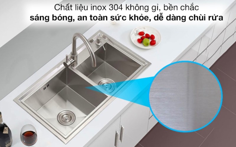 Chậu rửa ch&eacute;n 2 ngăn inox Eurolife EL-HM8246