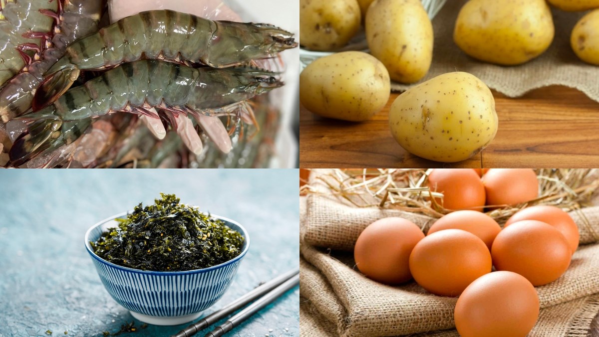 Ingredients for the dish 2 ways to make crispy potato shrimp cakes and chive shrimp cakes