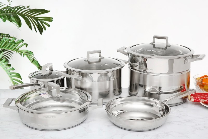 Bộ nồi chảo inox 5 đáy nắp kính Kalite KL-339