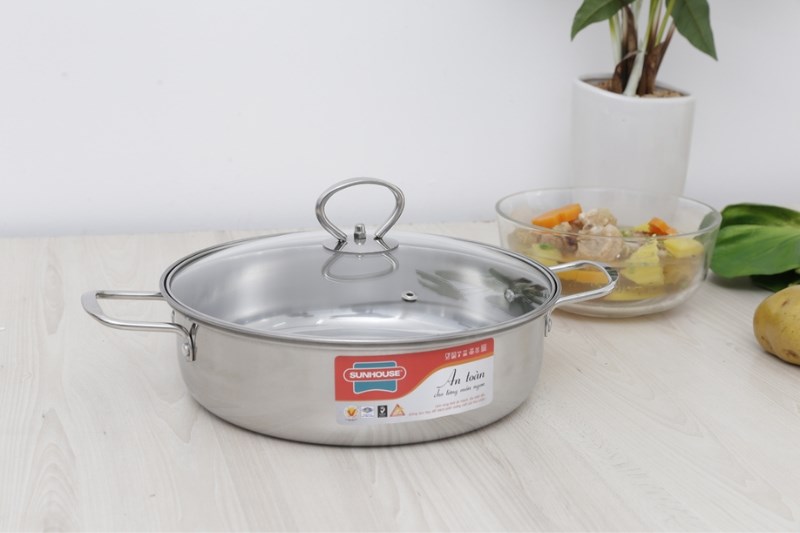 Nồi lẩu inox nắp k&iacute;nh 24 cm Sunhouse SHL24
