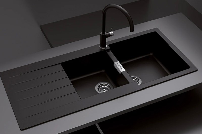 Chậu rửa ch&eacute;n 2 ngăn 1 c&aacute;nh đ&aacute; thạch anh Hafele HS19-GED2S80 đen (570.35.370)