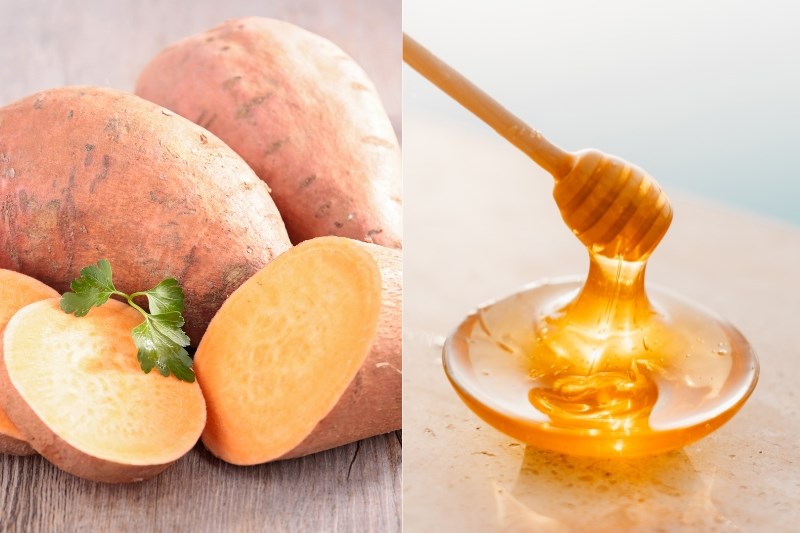 Ingredients for honey-coated sweet potato dish