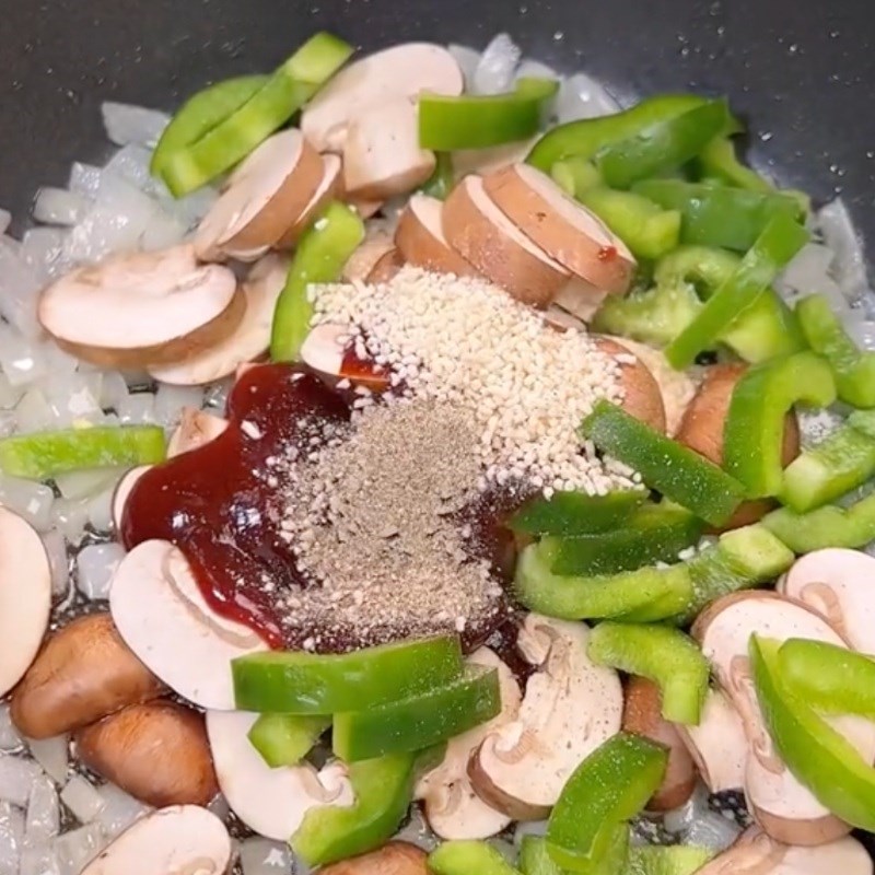 Bước 3 Làm nhân bánh pizza Bánh pizza nấm mỡ chay