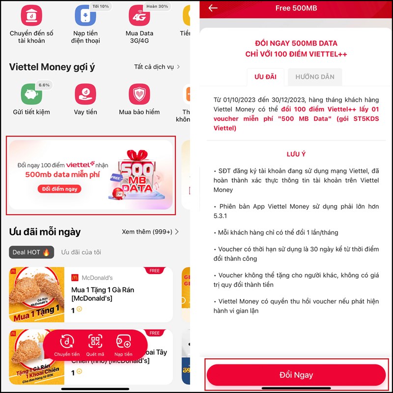 Cách đổi 500MB Data Viettel