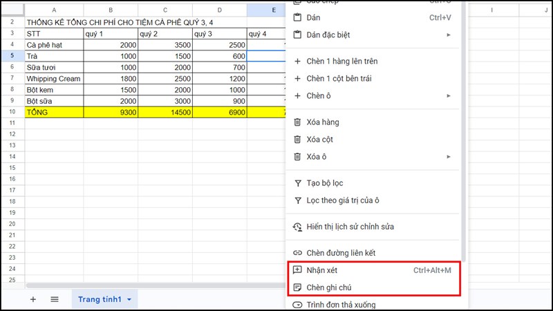 Cách viết ghi chú, bình luận trên Google Sheets Cách viết ghi chú, bình luận trên Google Sheets