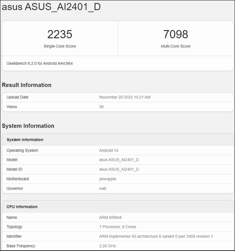 Điểm số Geekbench được cho là của ASUS ROG Phone 8 Ultimate