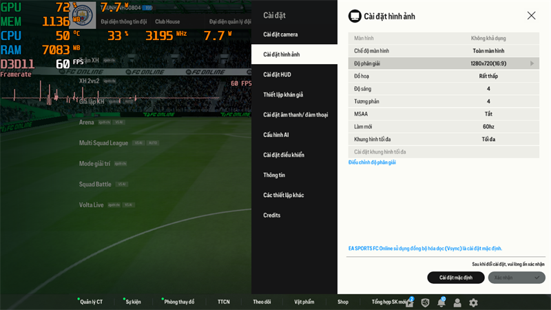 Thiết lập đồ họa tựa game FC Online trên HP 15s fq5229TU.