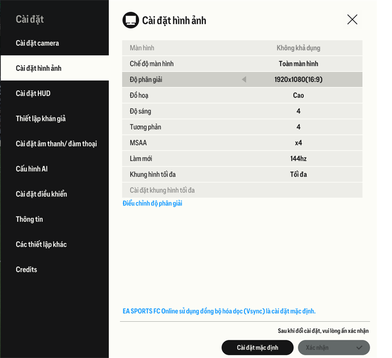 Thiết lập đồ họa game FC Online trên MSI Katana GF66 12UCK Thiết lập đồ họa game FC Online trên MSI Katana GF66 12UCK