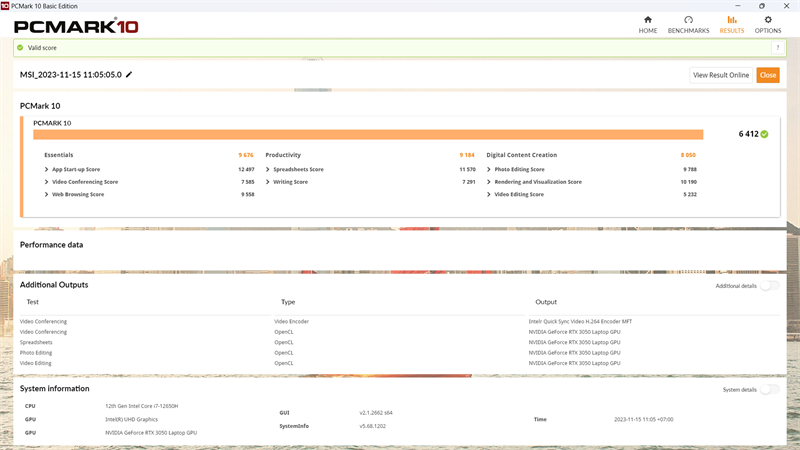 Điểm hiệu năng tổng của MSI Katana GF66 12UCK được chấm bởi PCMark 10 Điểm hiệu năng tổng của MSI Katana GF66 12UCK được chấm bởi PCMark 10