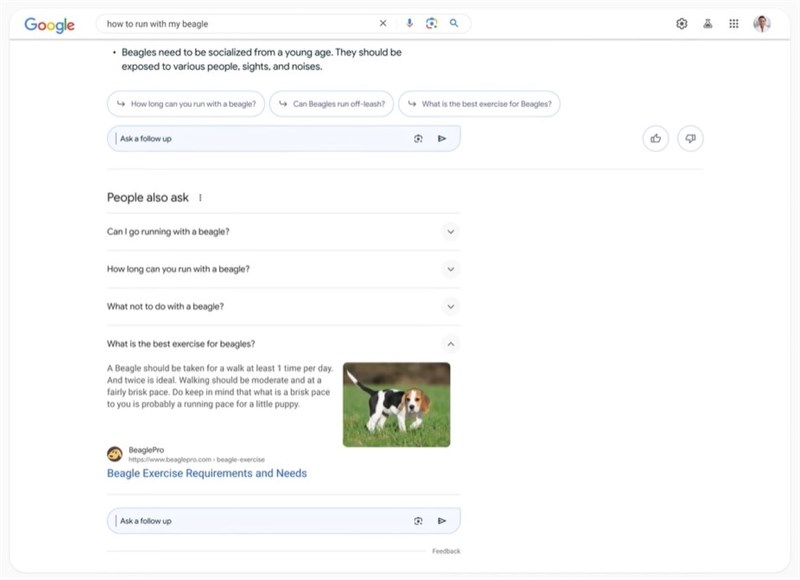Tính năng giúp đặt câu hỏi tiếp theo trên Google SGE Tính năng giúp đặt câu hỏi tiếp theo trên Google SGE