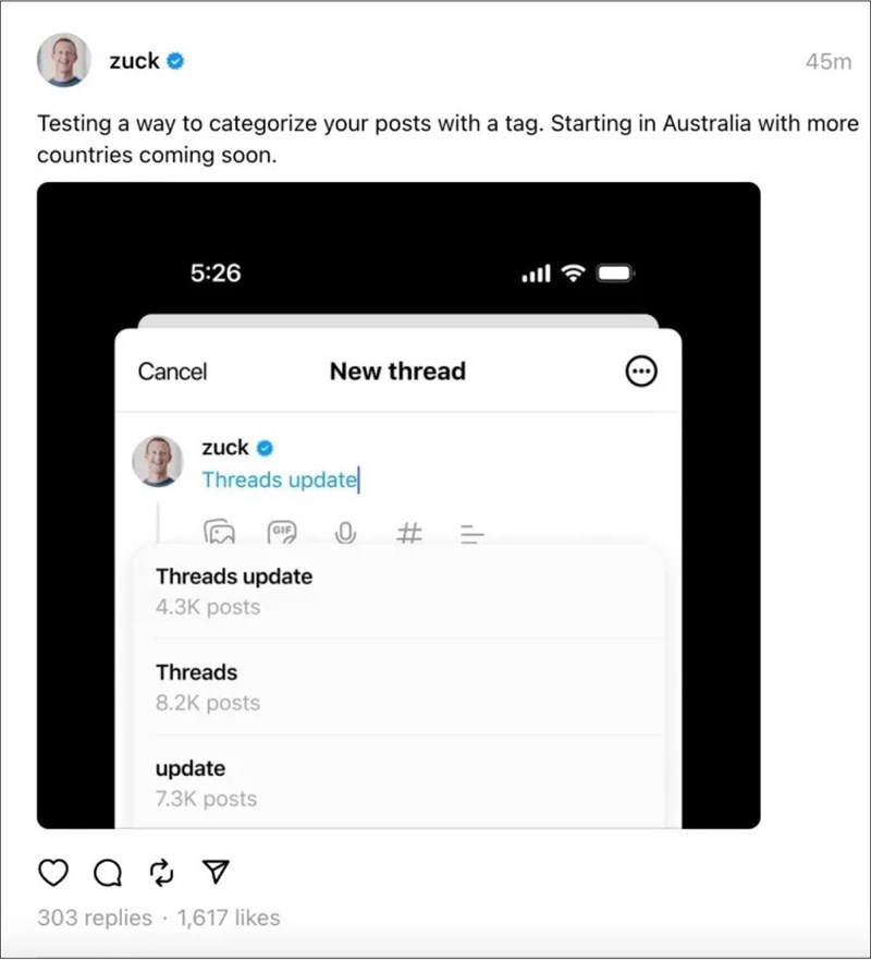 Threads đang làm việc để triển khai chủ đề nổi bật, đưa ra danh sách các thẻ hiện được bàn tán nhiều trên nền tảng Threads đang làm việc để triển khai chủ đề nổi bật, đưa ra danh sách các thẻ hiện được bàn tán nhiều trên nền tảng