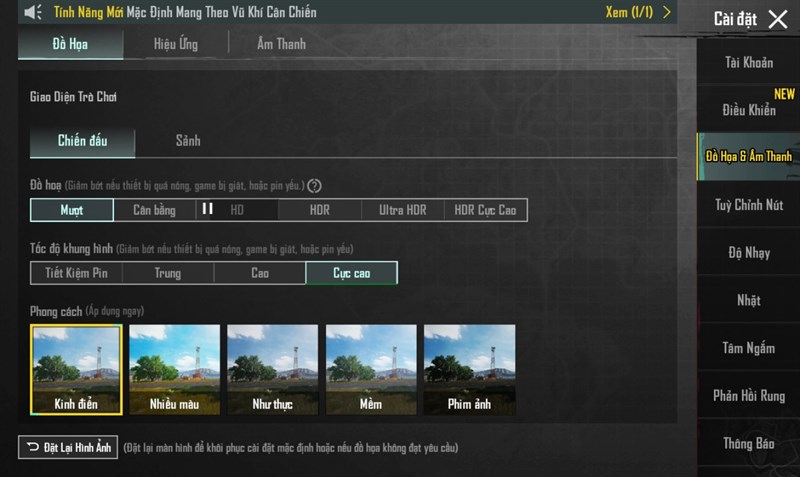 Thiết lập đồ họa PUBG Mobile mà mình áp dụng cho Galaxy Tab A9