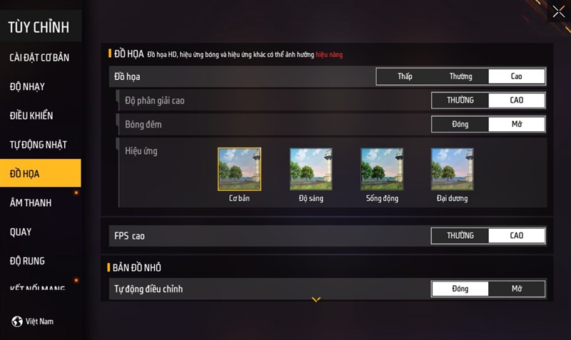 Thiết lập đồ họa Free Fire mà mình áp dụng cho Galaxy Tab A9