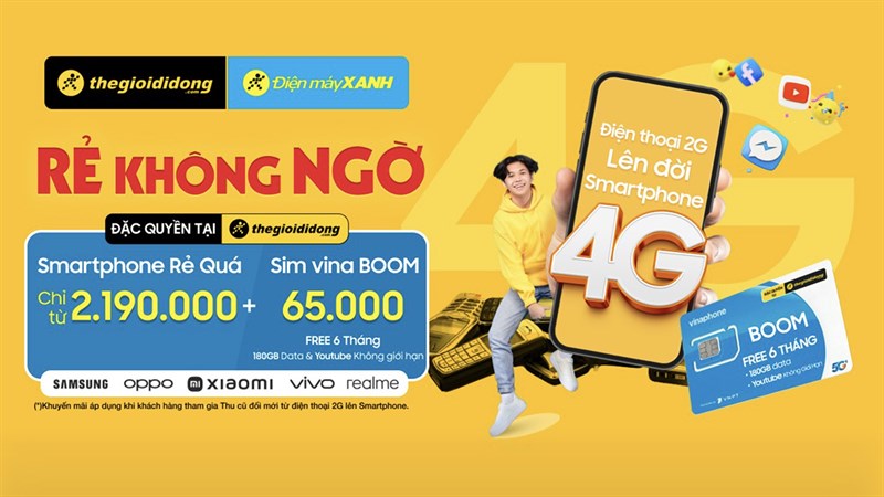 Lên đời smartphone 4G, rẻ không ngờ, chỉ từ 2.19 triệu + SIM vina BOOM tặng 6 tháng data
