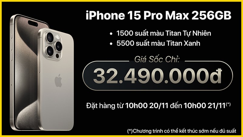 iPhone 15 Pro Max - Ưu đãi giảm 1 TRIỆU hoặc góp 0%