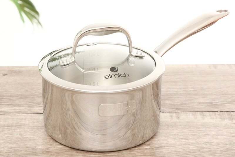 Qu&aacute;nh inox 3 đ&aacute;y nắp k&iacute;nh 16 cm Elmich Trimax XS EL-3745