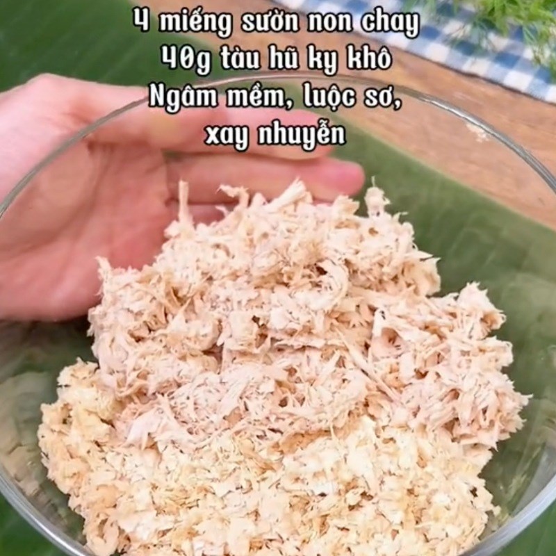 Bước 1 Sơ chế sườn non chay và tàu hũ ky khô Bún mọc chay dọc mùng (Công thực được chia sẻ bởi Tiktok Bếp chay XANH)
