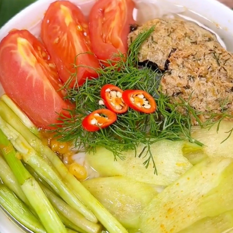 Bước 7 Thành phẩm Bún mọc chay dọc mùng (Công thực được chia sẻ bởi Tiktok Bếp chay XANH)