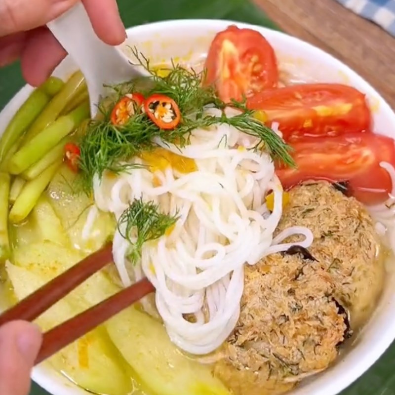 Bước 7 Thành phẩm Bún mọc chay dọc mùng (Công thực được chia sẻ bởi Tiktok Bếp chay XANH)