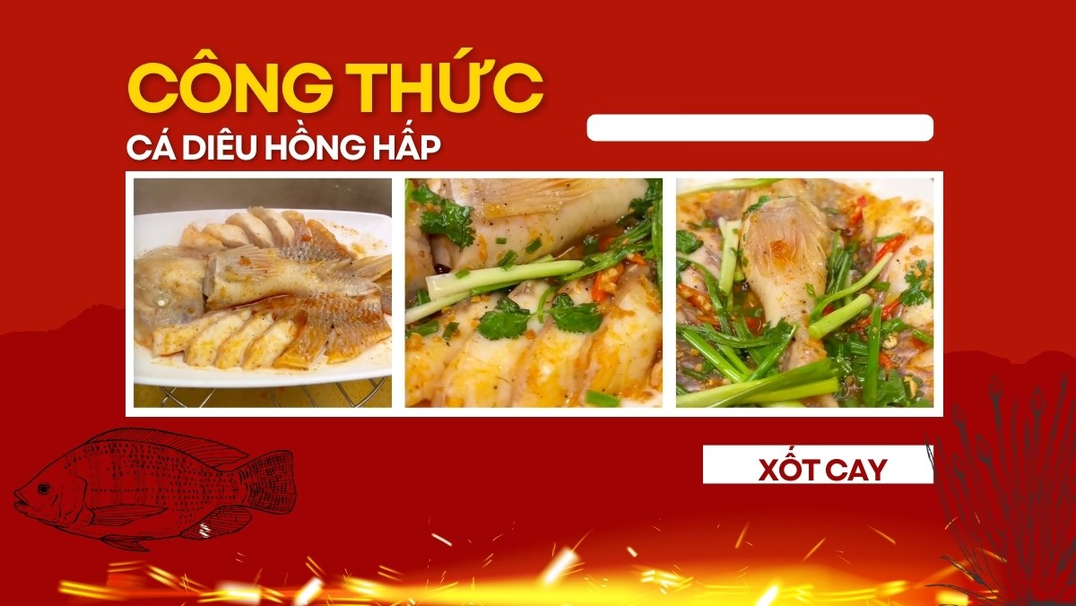 Cá diêu hồng xốt cay hấp cuốn bánh tráng