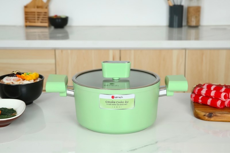 Nồi nh&ocirc;m men sứ chống d&iacute;nh nắp k&iacute;nh 20 cm Elmich Hera II EL-5203GY20