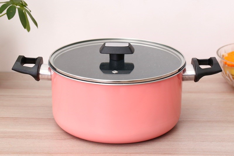 Nồi nh&ocirc;m nắp k&iacute;nh 24 cm Kims Cook EARM524H Hồng