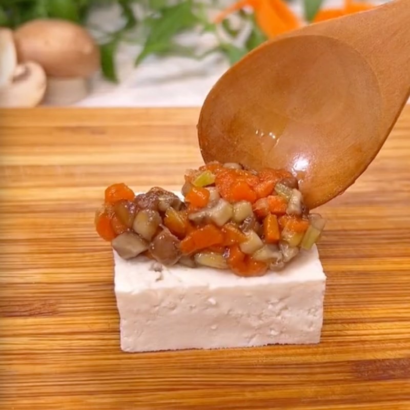 Step 3 Mushroom stuffed tofu rolls Steamed mushroom tofu (Recipe shared by Tiktok Vegetarian Kitchen XANH)