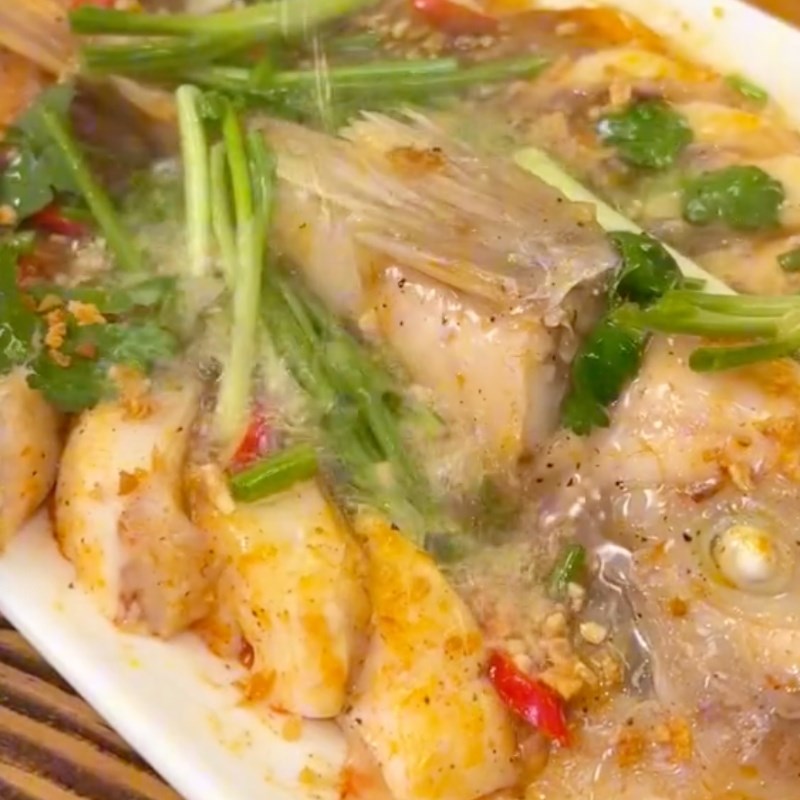 Bước 5 Thành phẩm Cá diêu hồng xốt cay hấp cuốn bánh tráng