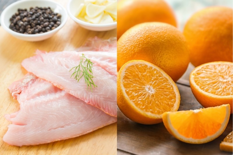 Nguyên liệu món ăn cá diêu hồng sốt cam và sốt nấm